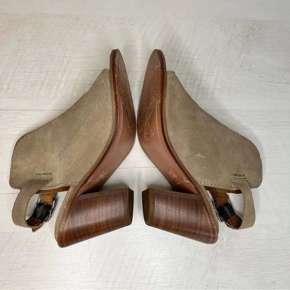 Frye Courtney Ash Taupe Suede Peep Toe Slingback Bootie Mules